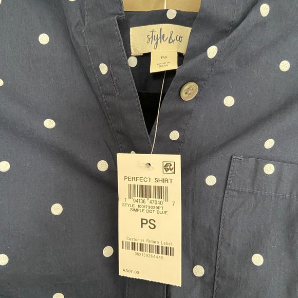NWT Macy’s Style & Co Petite Printed Perfect Shirt in PS Petite Small, Polka Dot - Picture 2 of 3